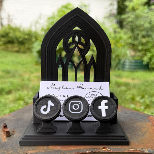Gothic Business Card Holder with NFC Tags | Customizable Vendor Display Stand