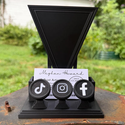 Gothic Business Card Holder with NFC Tags | Customizable Vendor Display Stand