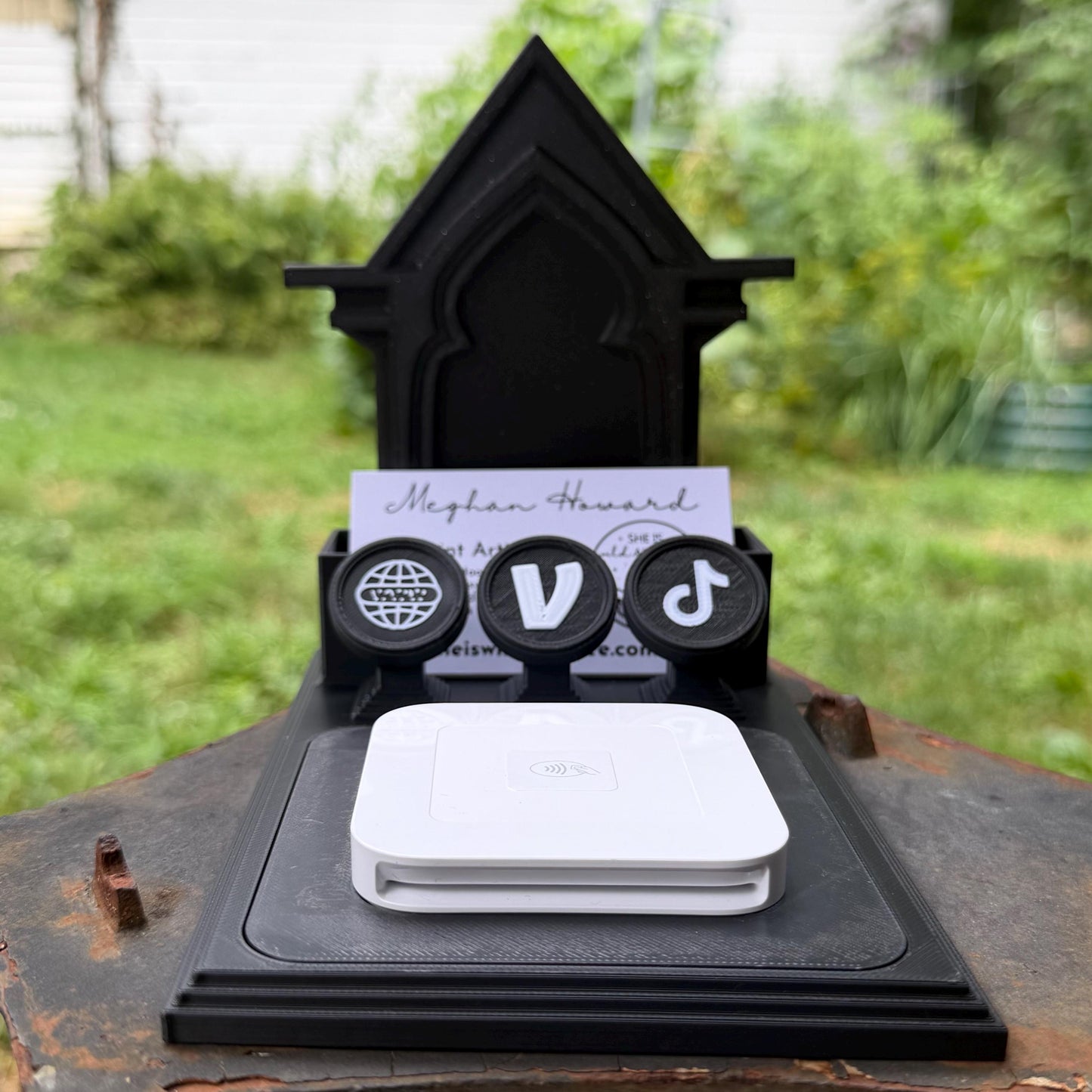 Gothic All-In-One Vendor Stand | Business Card Holder, NFC Tags & Payment Reader | Customizable Display Stand