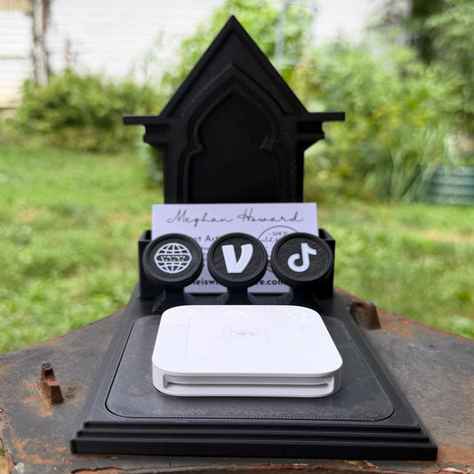 Gothic All-In-One Vendor Stand | Business Card Holder, NFC Tags & Payment Reader | Customizable Display Stand