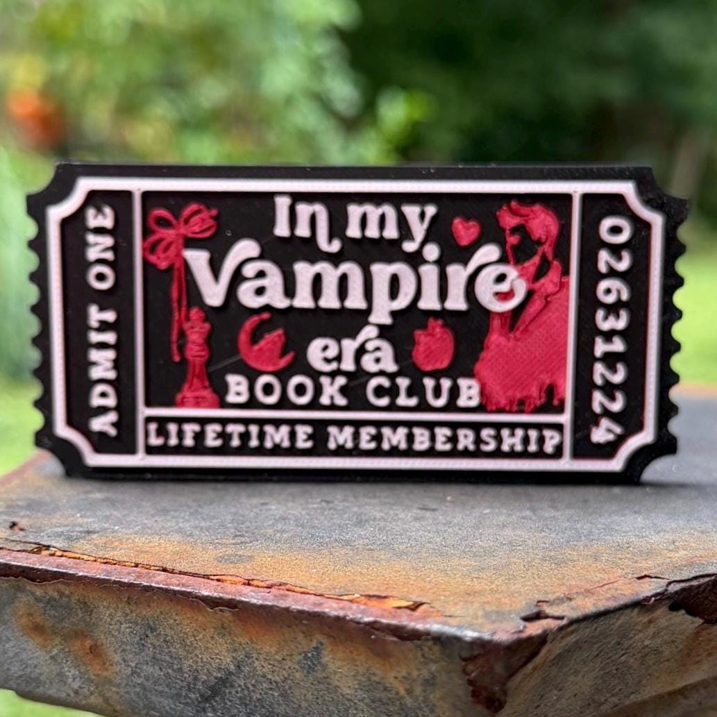 Vampire Romance Book Club Ticket | Dark Romance Bookshelf Decor | Bookish Shelf Sitter