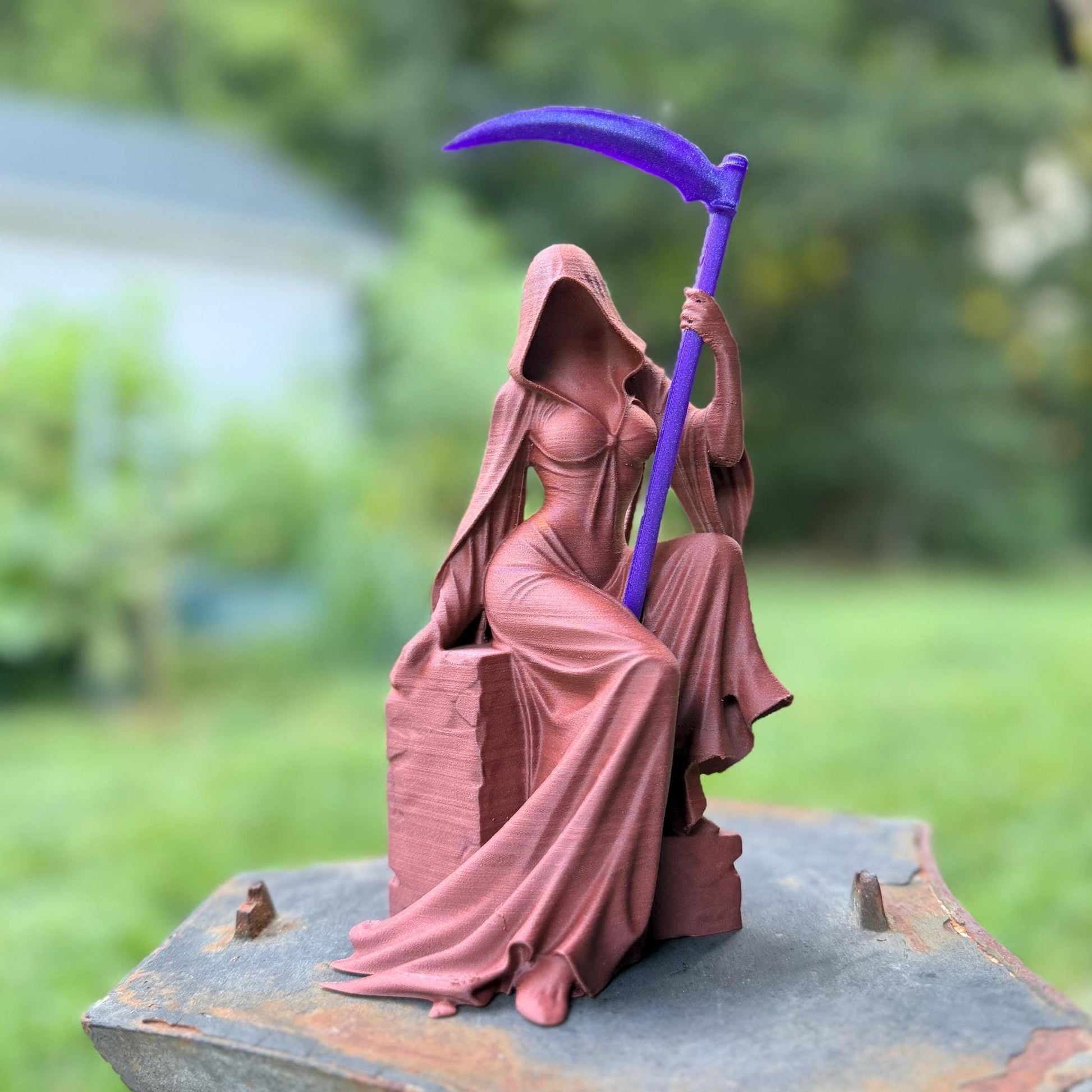 Female Grim Reaper Sitting Statue | Reapress Gothic Home Decor | Dark Fantasy Desk Figurine