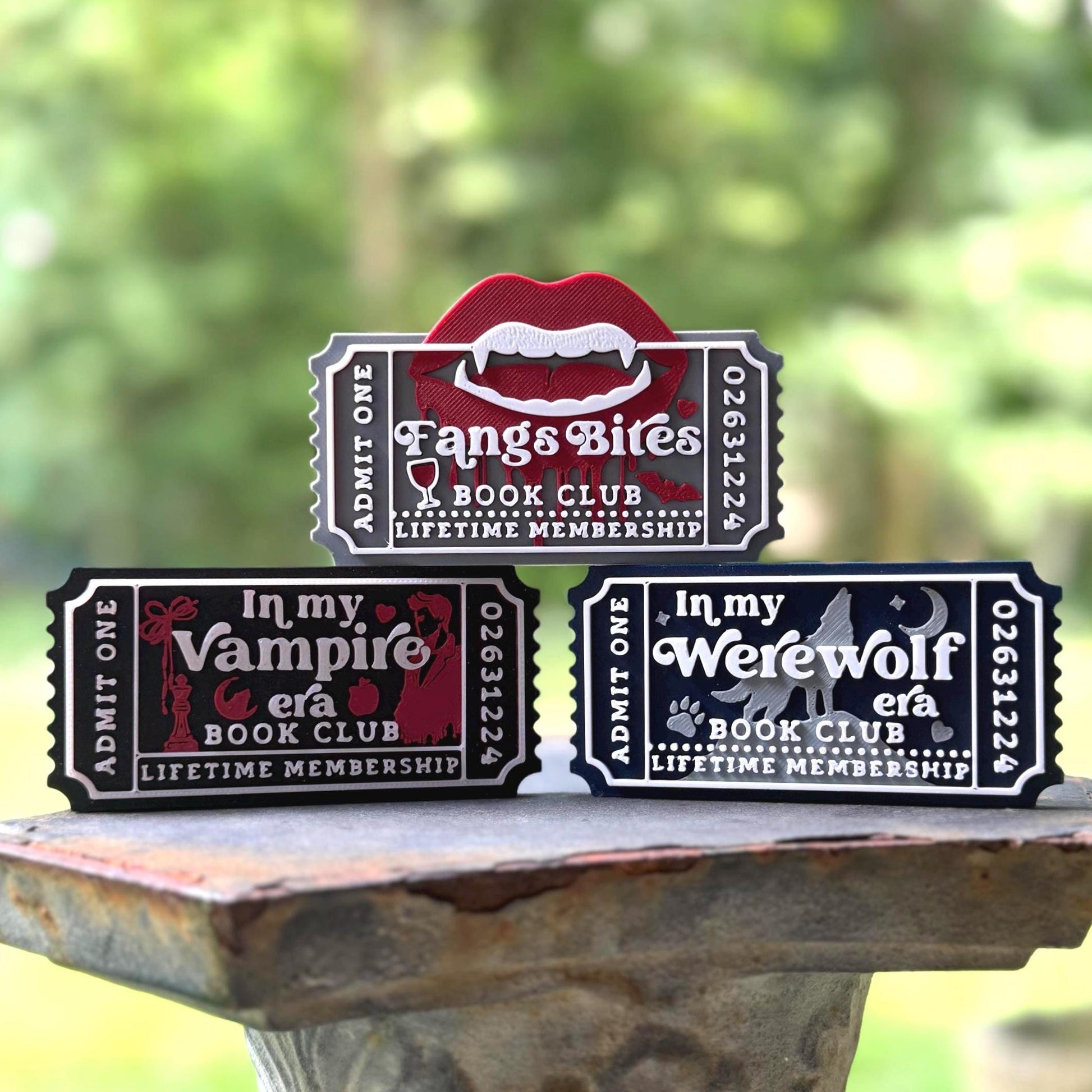 Vampire and Werewolf Book Club Ticket | Twilight Inspired Shelf Sitter | Fangs Bites, Vampire Era, Werewolf Era | Romantasy