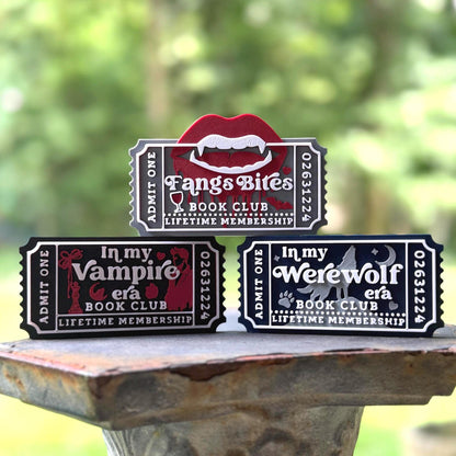 Vampire and Werewolf Book Club Ticket | Twilight Inspired Shelf Sitter | Fangs Bites, Vampire Era, Werewolf Era | Romantasy
