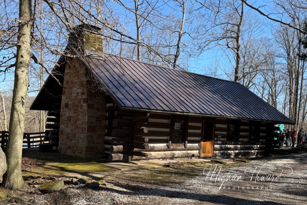 Log sugar house building at Malabar Farm where maple syrup demonstrations take place